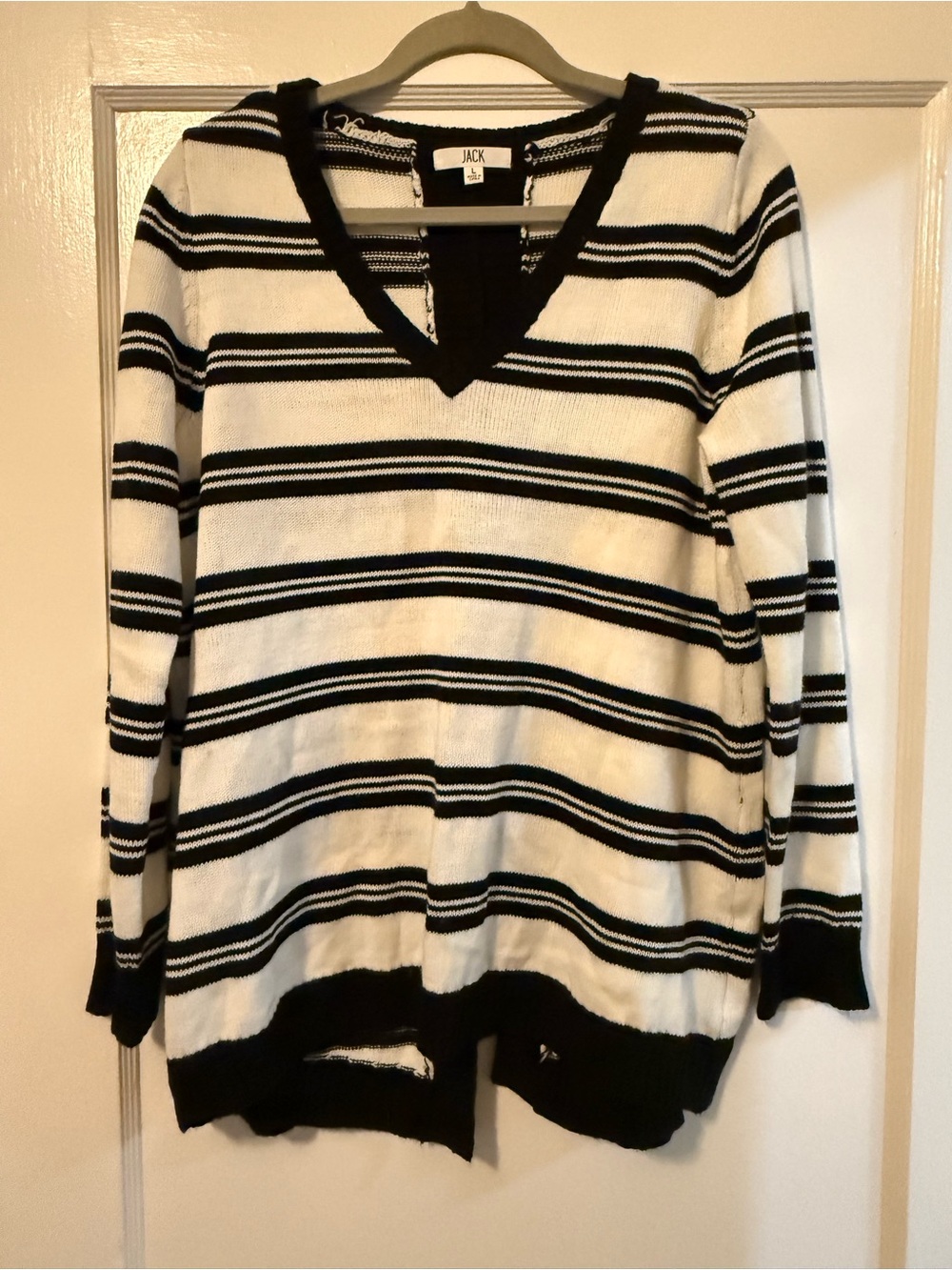 Jack by BB Dakota Black and White Striped V-Neck Sweater